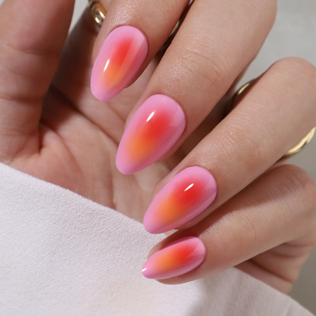 Aura Nails Manicure Your Ultimate At Home Guide 9 Sunset Aura Press On Nail Set