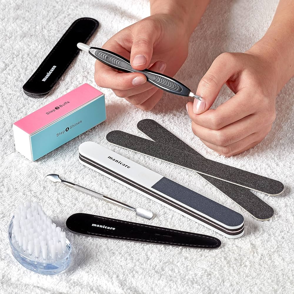 A Guide To Chip Free Polish For At Home Manicures 7 Manicare Nail Care Set, File Buff And Cleans Nails, Cuticle Trimming, Nail Cleaning, Emery Board, Nail Brush, Overgrown Cuticles, Manicure Tools, ...