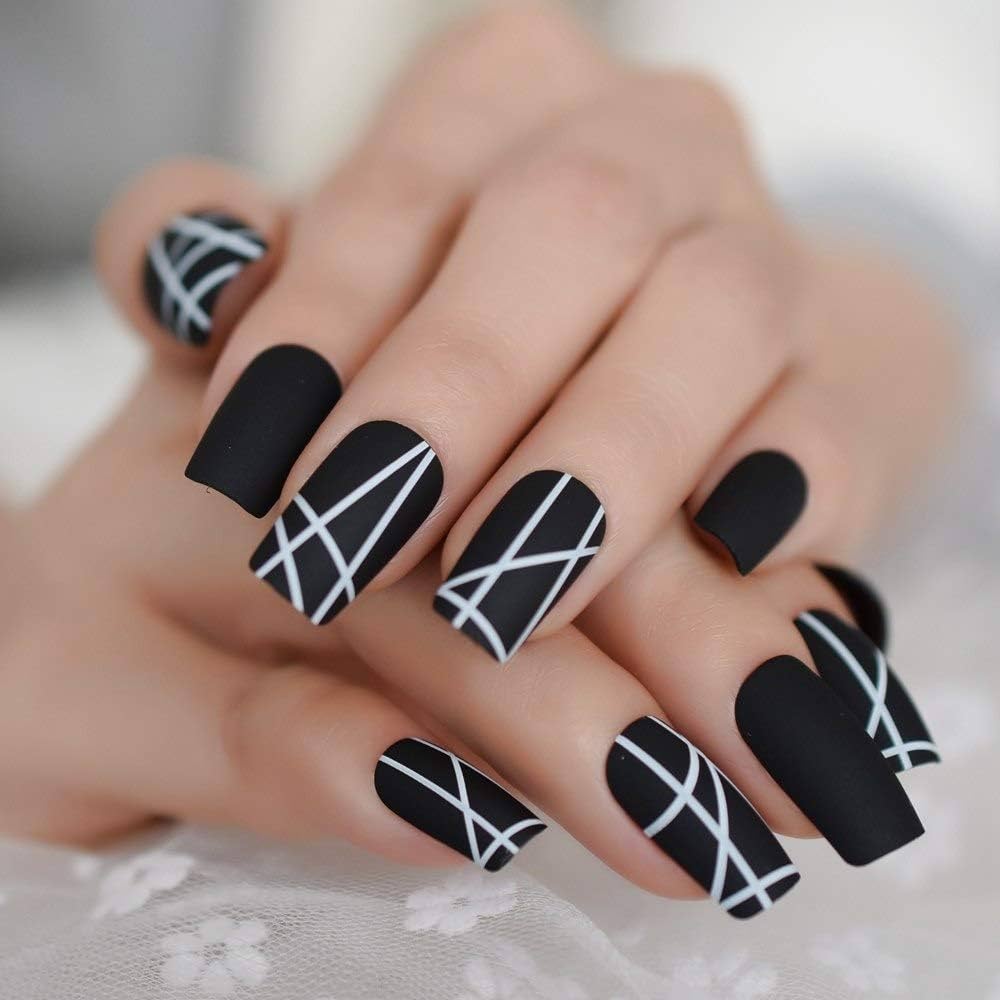 30+ Easy DIY Nail Art Designs For A Flawless Look 9 CoolNail White Line Matte False Fake Nails Black White Long Square Full Artificial Finish Design Frosted Nail Tips with 1pc Glue Sticker : Amazon.ca: Beauty & Personal Care