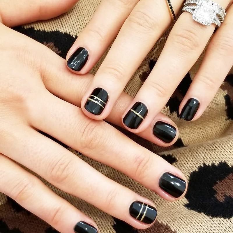 Stunning Gold Foil and Gems Manicure Ideas At Home 8 46 Black and Gold Nail Designs for Every Season and Occasion
