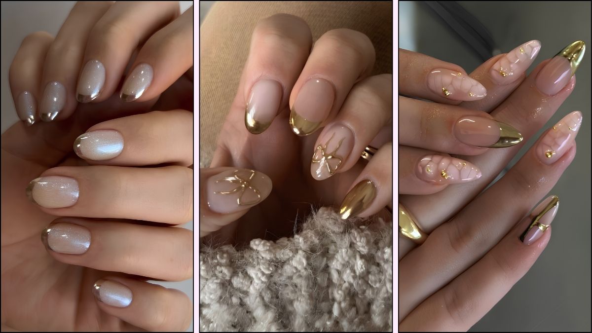 Stunning Gold Foil and Gems Manicure Ideas At Home 10 30 Gold French Tip Nails That'll Make You Ditch Your Regular Mani