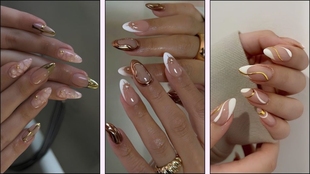 Stunning Gold Foil and Gems Manicure Ideas At Home 6 25 White and Gold Nail Designs Everyone Will Be Wearing in 2025