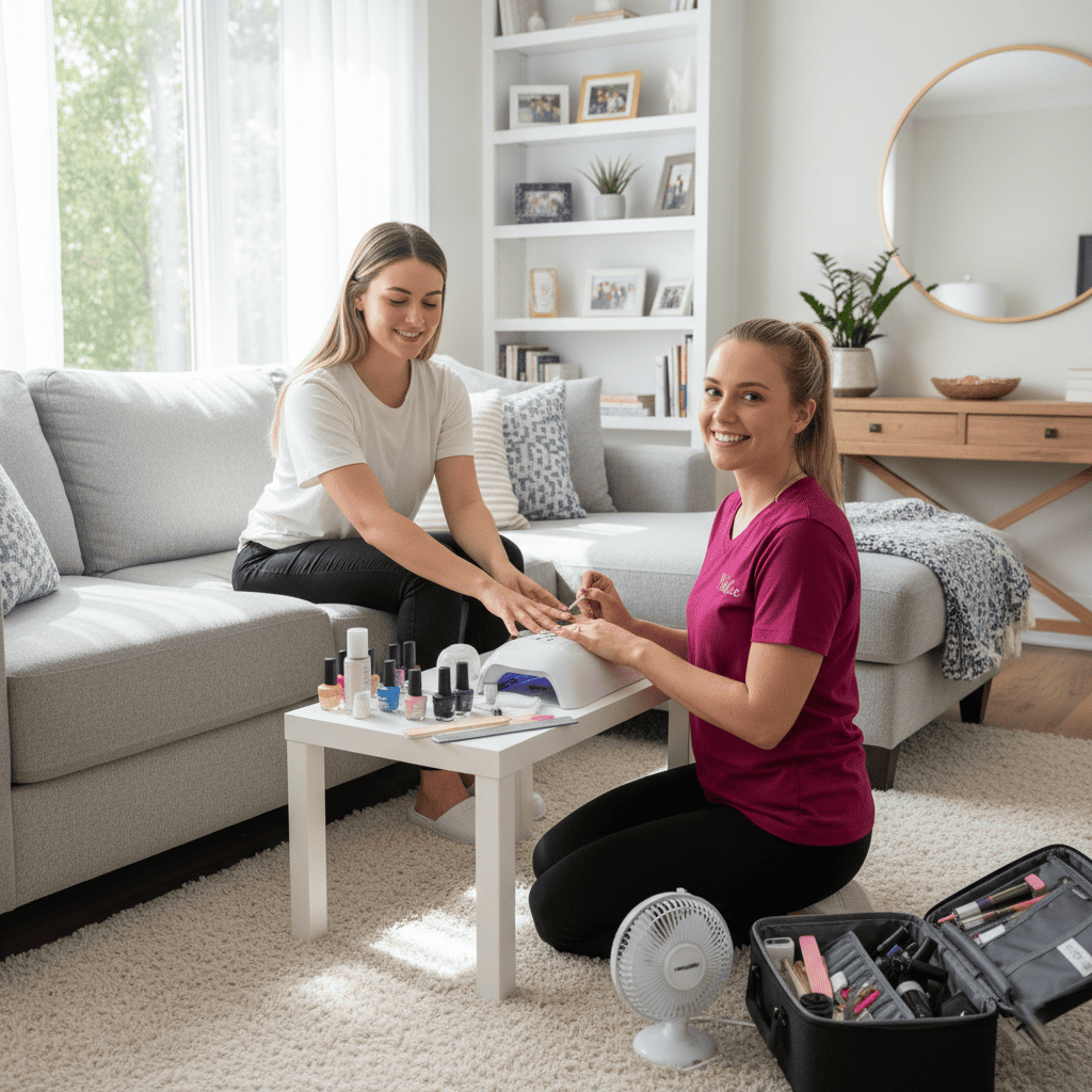 Professional Gel Nail Services At Home New York 8 Client enjoying the convenience of Nailuxe's mobile nail care in their New York City location.